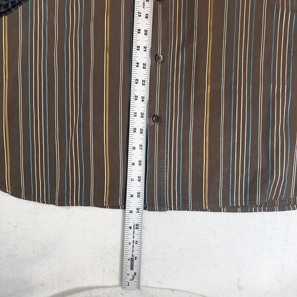 Tommy Bahama 100% Silk Resort Wear ButtonUp Shirt Men XXL Brown Blue Gold Stripe - Picture 8 of 13